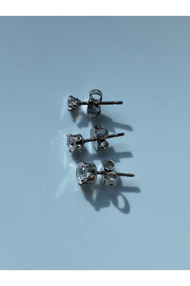 Tektaş  Zirkon Taşlı Çelik  3'lü Set Küpe - 8