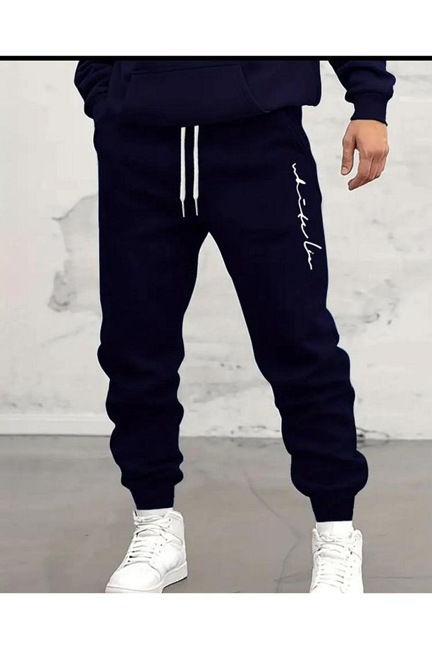 Erkek Dikey El Yazısı  Baskılı Jogger  Regular Fit Kalıp Siyah Eşofman Altı - 1