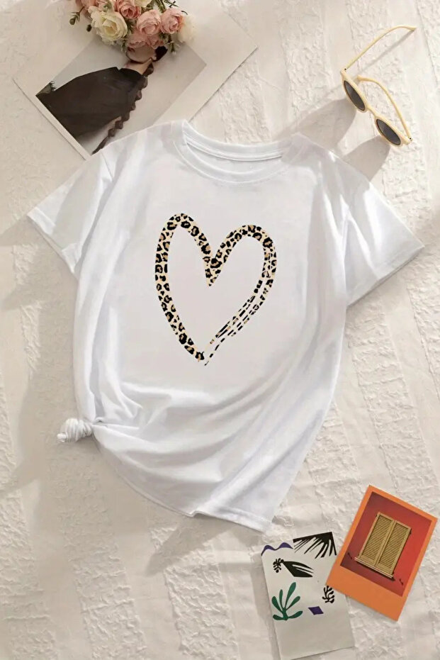 Cotton Leopard Heart Oversize T-Shirt