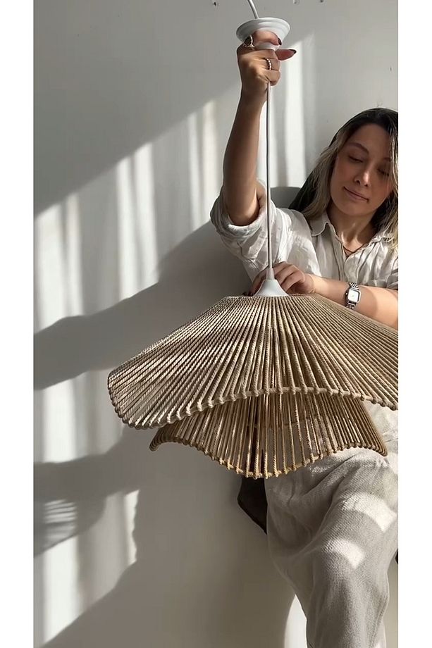 LUMİNART Rustik Tarz Bohem avize Makrome avize Salon avize Yatak Odası Avize Rattan Avize - 2