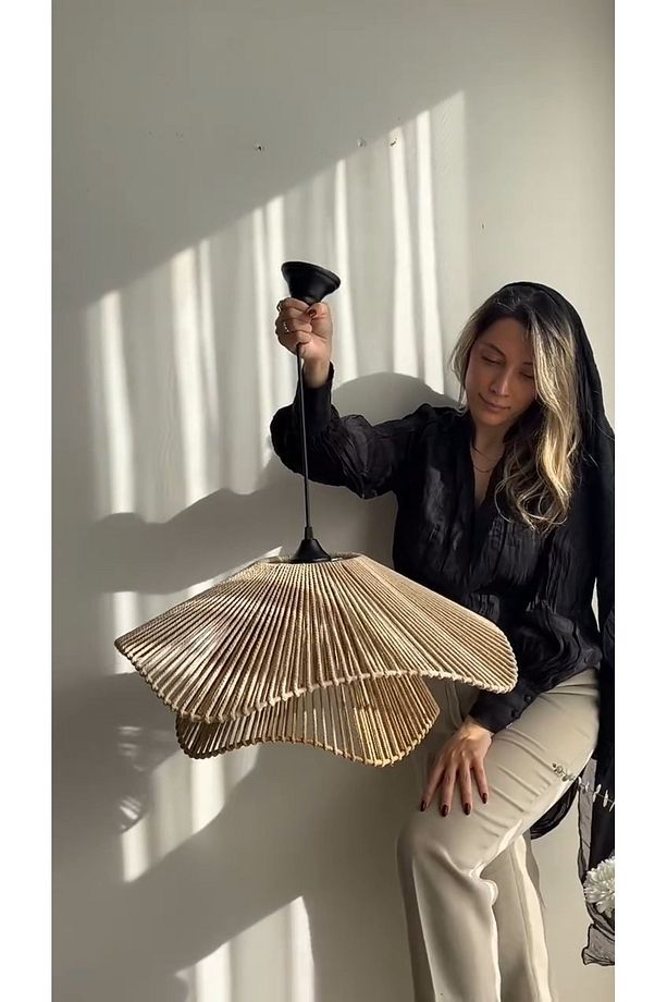 LUMİNART Rustik Tarz Bohem avize Makrome avize Salon avize Yatak Odası Avize Rattan Avize - 6