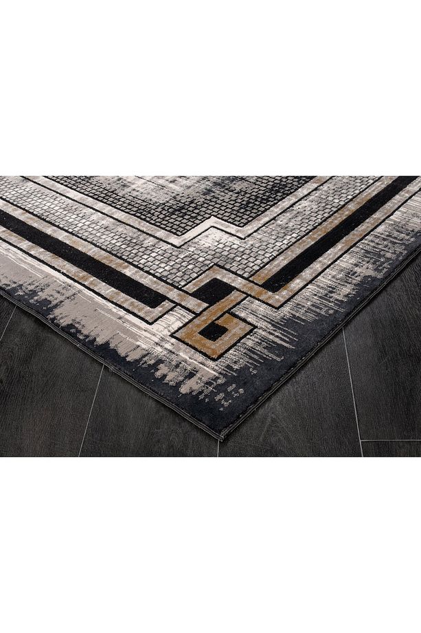 Modern Desenli  Yumuşak Tuşeli  Siyah Vizon Salon Oturma Odası Halısı - 3