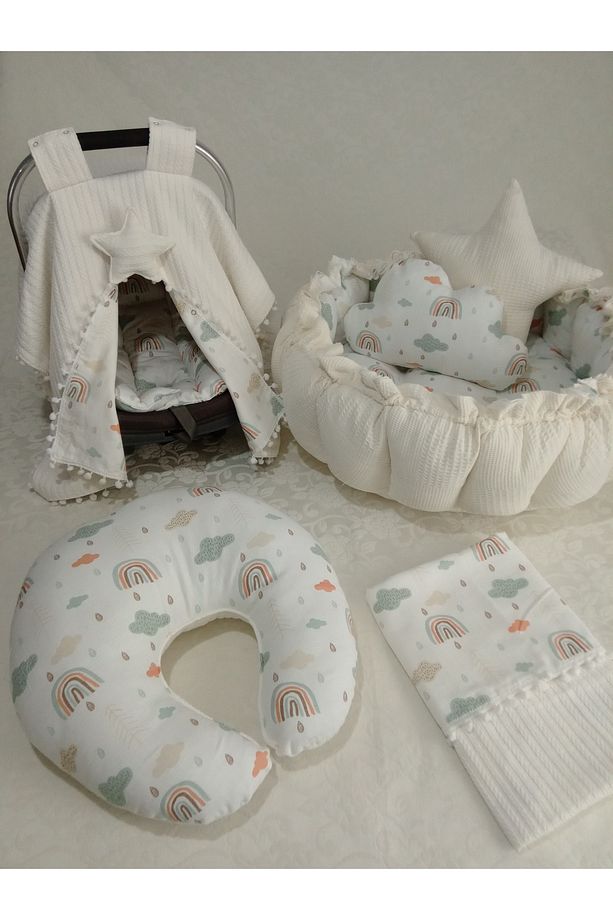 puset örtüsü puset minderi yuvarlak babynest bulut ve yıldız yastıkları emzirme yastığı battaniye - 1