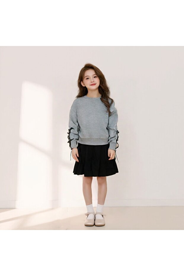 Girl's Red Sweatshirt and Black Skirt Set – Stylish and Comfortable Design