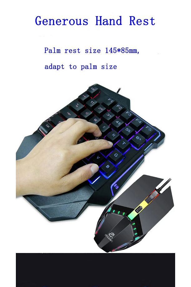 Kablolu Taşınabilir Tek El Oyun Klavye Mouse Seti - 3