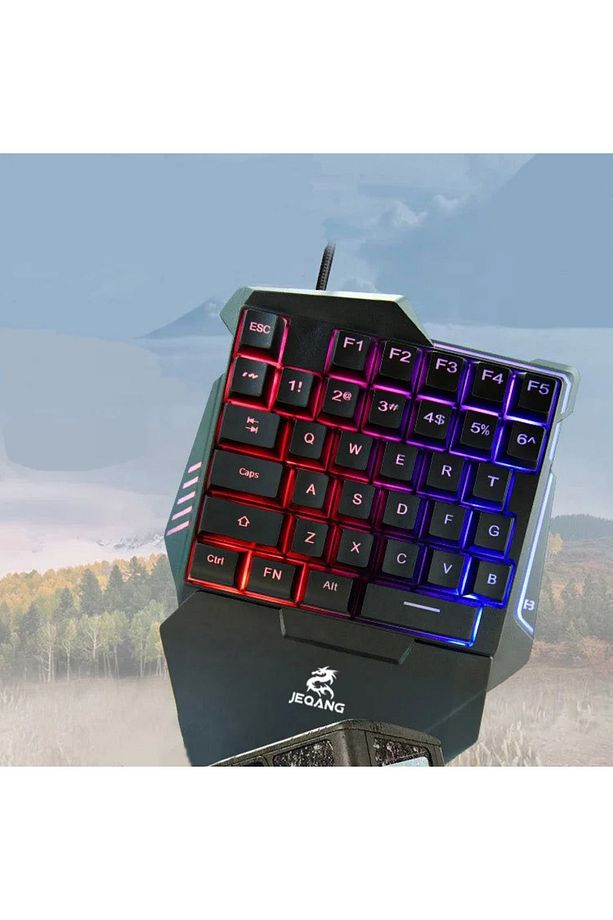 Kablolu Taşınabilir Tek El Oyun Klavye Mouse Seti - 2