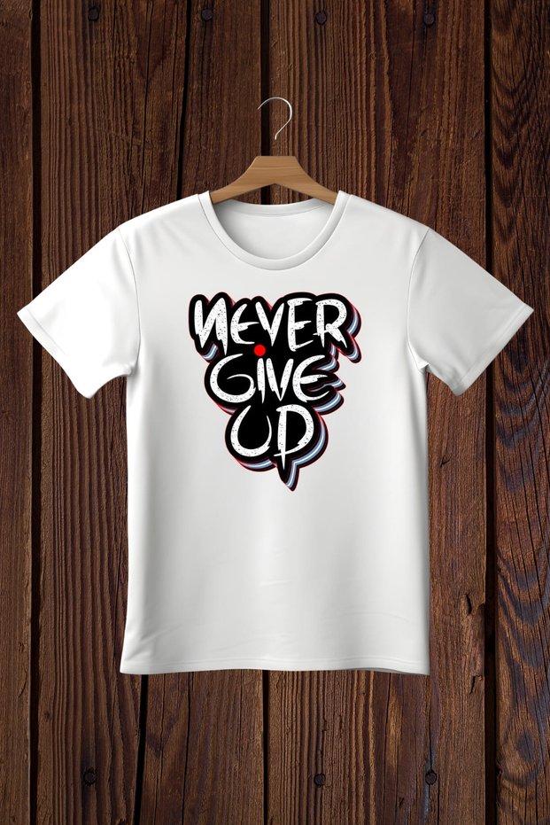 تي شيرت كبير الحجم مطبوع عليه Never Give Up