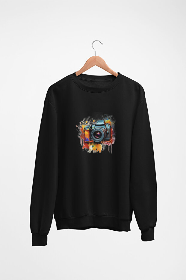 Unisex Long Sleeve Camera Transfer Printed Crew Neck Sweatshirt
