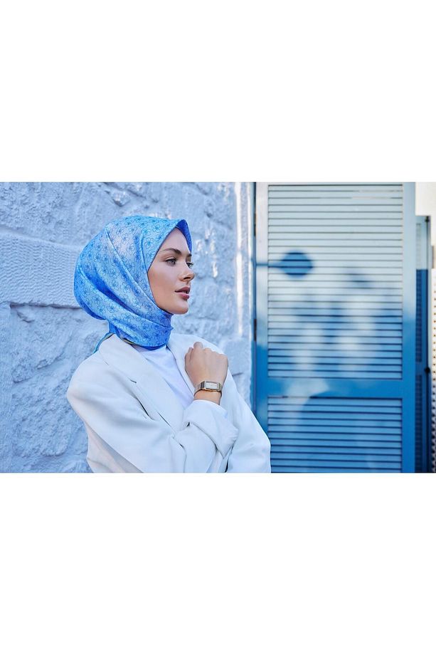 Twill Ipek Eşarp - Mavi - 4058d-08 - 1