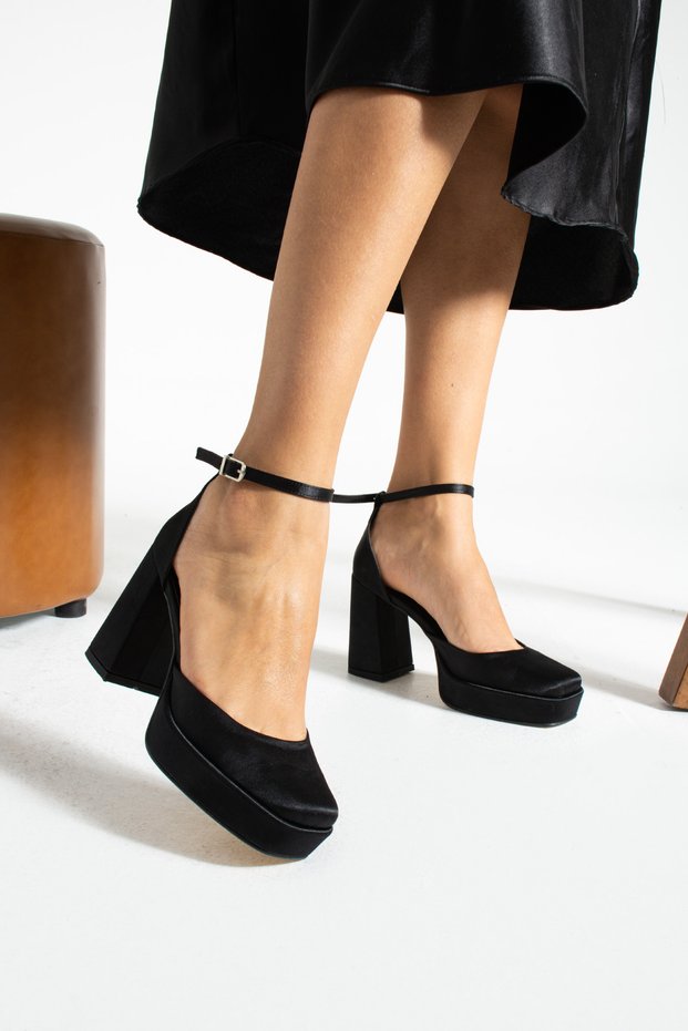 Black Satin 10 cm Platform Shoes