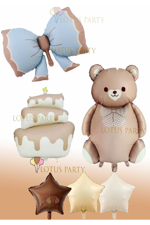 Retro Cake Blue and Caramel Colored Teddy Bear Set - 3 Stars
