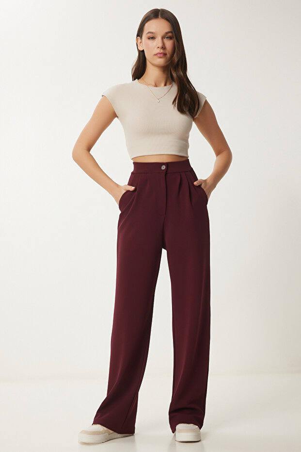 Lycra Comfortable Palazzo Knitted Trousers Bordo Lrv0019
