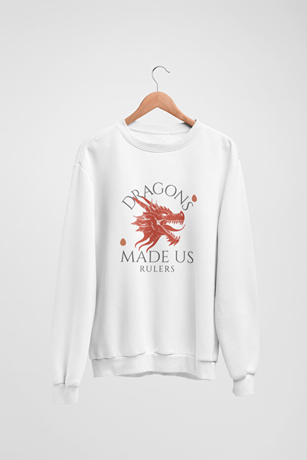 Unisex Long Sleeve Dragons Transfer Printed Crew Neck Sweatshirt