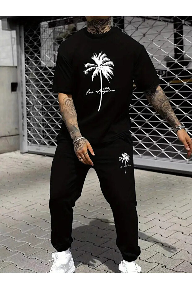Printed T-Shirt & Sweatpants Jogger Tracksuit Set Combo