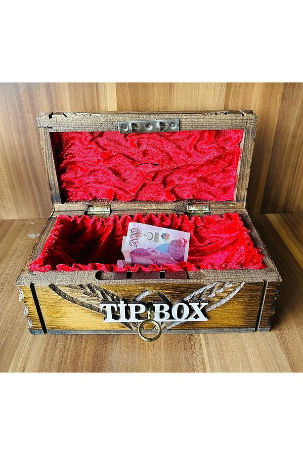 Tip Box Bahşiş Kutusu Ve Kumbara Sandık Tipi Tipbox Ceviz Ağacı Kilitli - 6