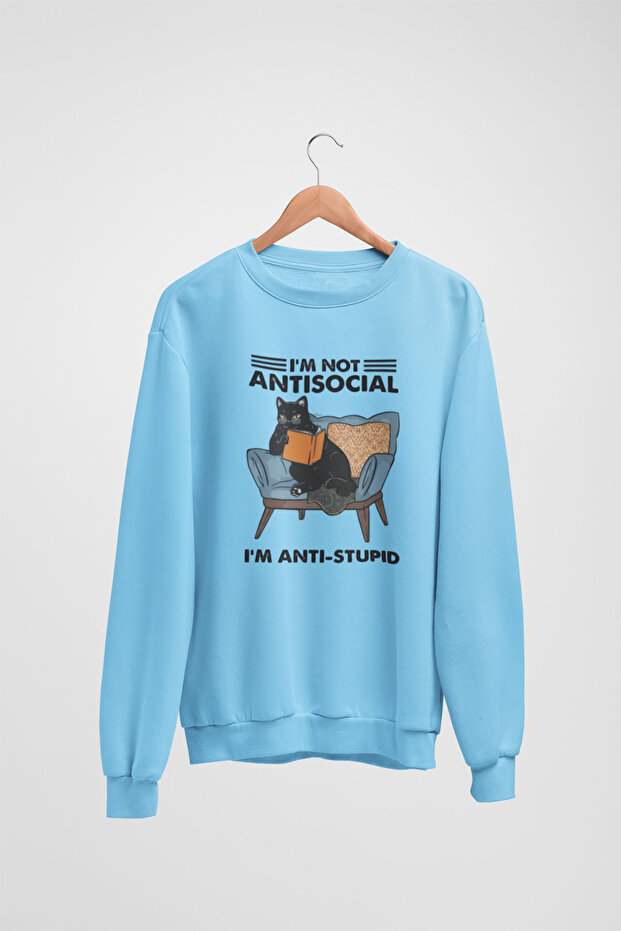 Unisex Long Sleeve I'M Not Antisocial Transfer Printed Crew Neck Sweatshirt
