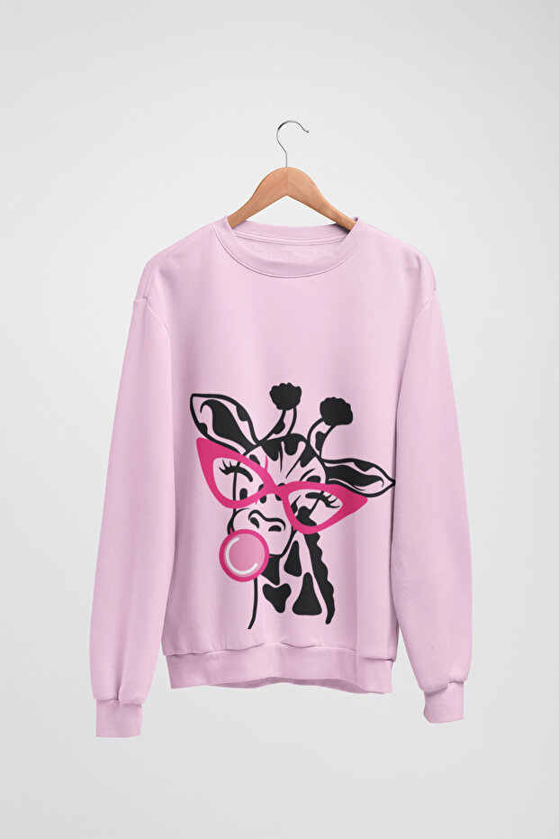 Women'S/Girl's Long Sleeve 2 Thread Zurafa Transfer Printed Sweatshirt with Crew Neck
