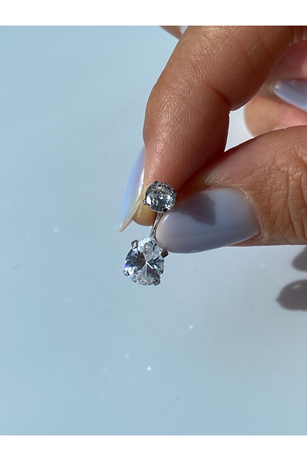 Göbek Piercing Çelik  Zirkon Taşlı Damla Model - 4