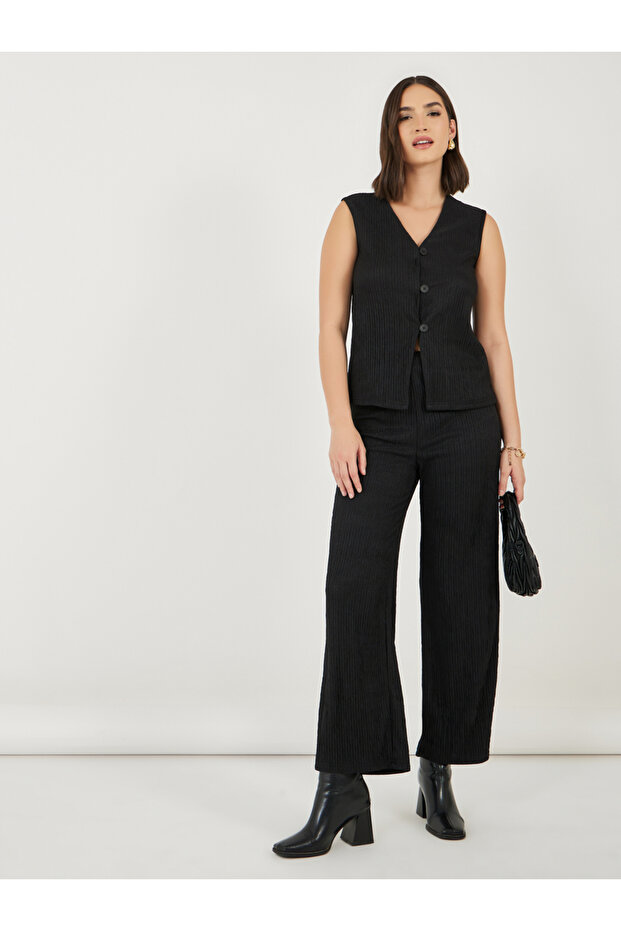 Textured Waistcoat & Straight Leg Pants Co-Ords