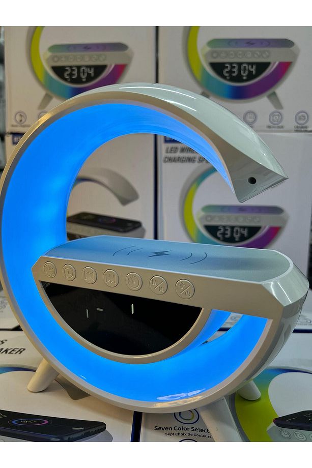 G Şekil Müzik Makinesi Wireless Led Kablosuz Masaüstü Hoparlörü Şarj Standı Çalar Saat Radyo Alarm - 3