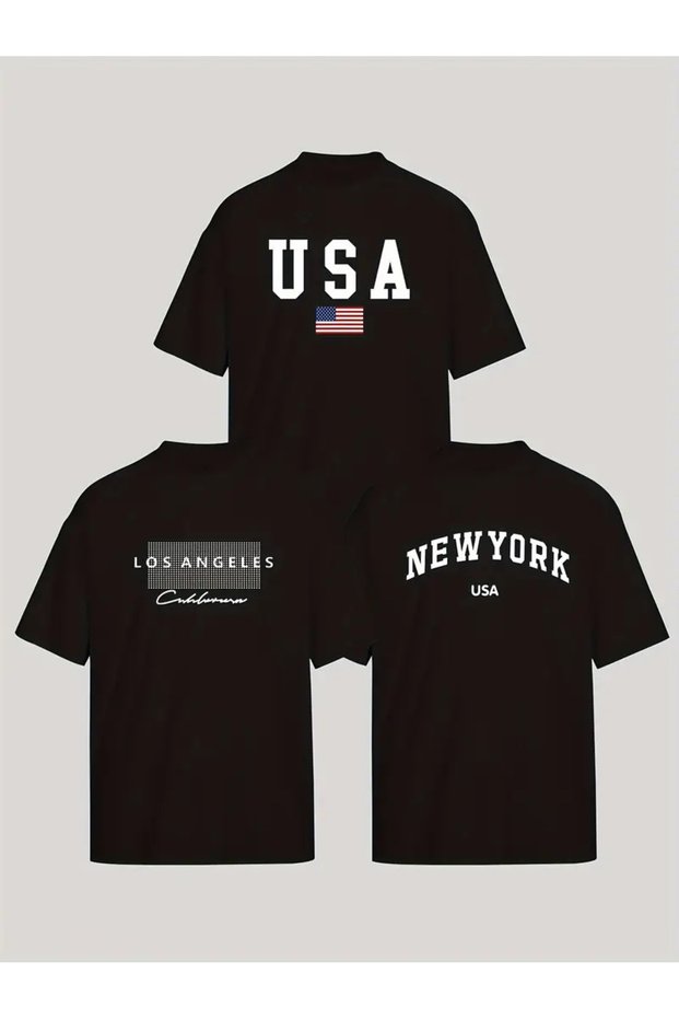 Unisex Black 3 Piece Set No.1 Printed Oversize T-Shirt
