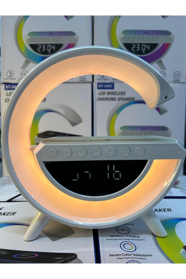 G Şekil Müzik Makinesi Wireless Led Kablosuz Masaüstü Hoparlörü Şarj Standı Çalar Saat Radyo Alarm - 2