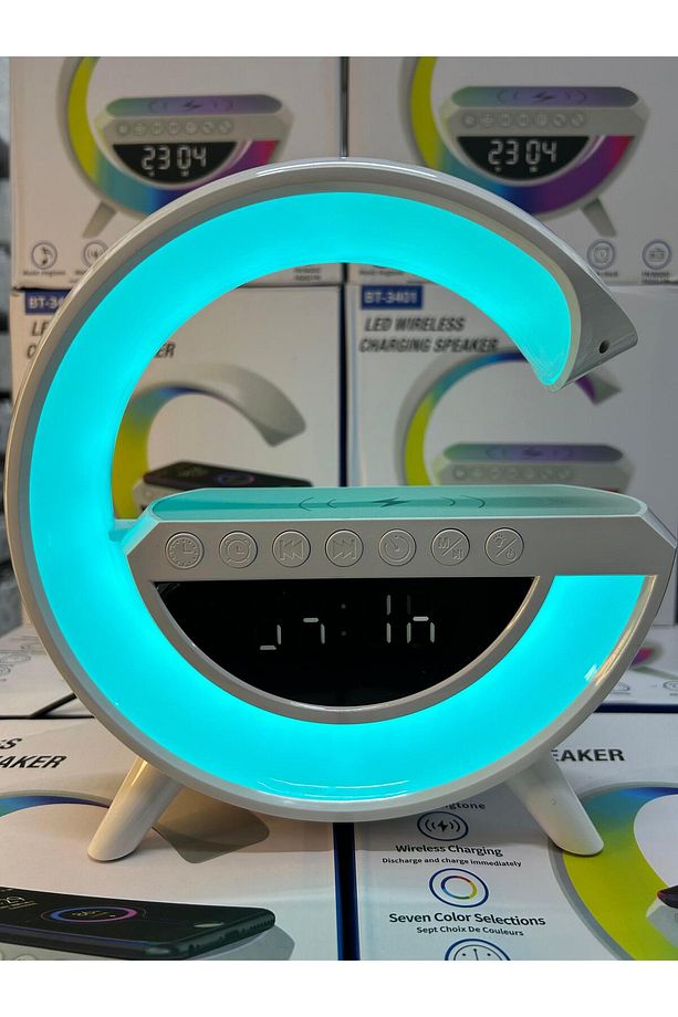 G Şekil Müzik Makinesi Wireless Led Kablosuz Masaüstü Hoparlörü Şarj Standı Çalar Saat Radyo Alarm - 4