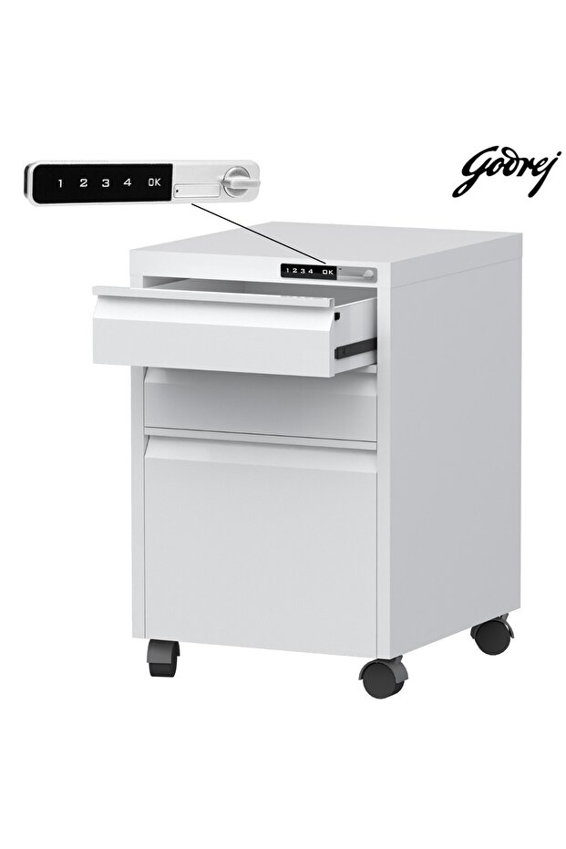 Godrej Mobile 3 Drawer File Cabinet with Advanced Touch Screen Lock Office Security White - 8
