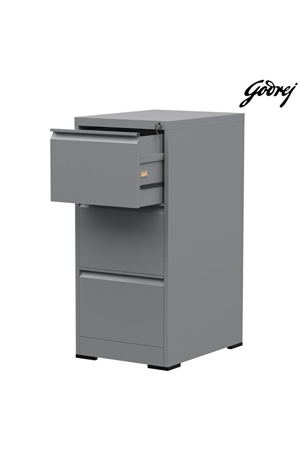 Godrej 3 Drawer Steel Filing Cabinet with Secure Lock, Steel, and Grey Powder-Coated Finish - 7