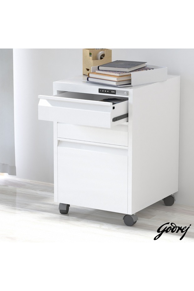 Godrej Mobile 3 Drawer File Cabinet with Advanced Touch Screen Lock Office Security White - 4