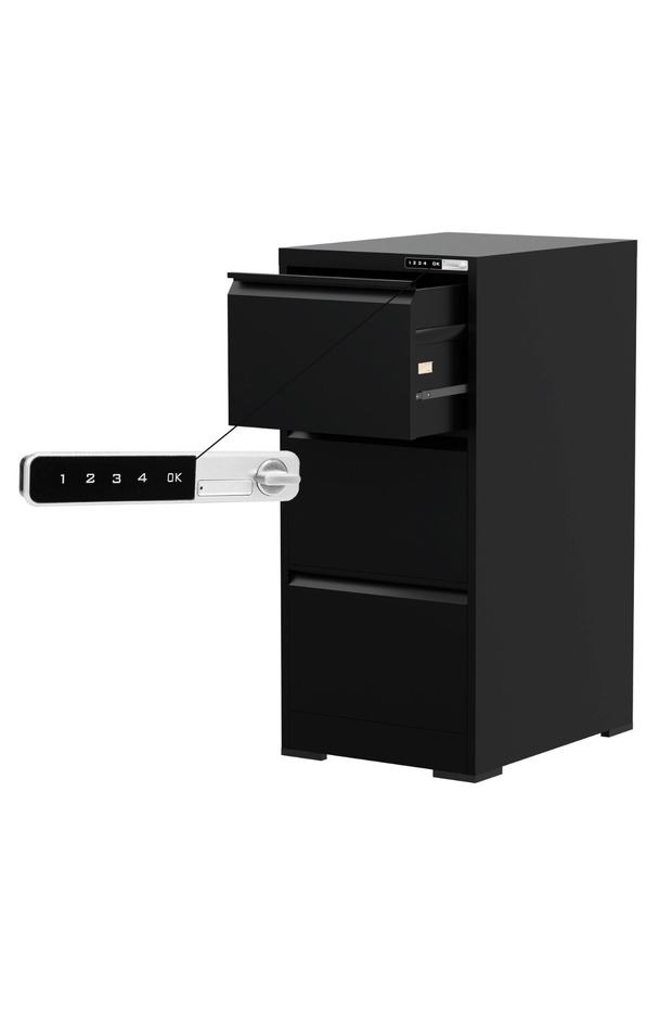 Godrej 3 Drawer Digital Filing Cabinet with Touch Screen Lock Steel Black