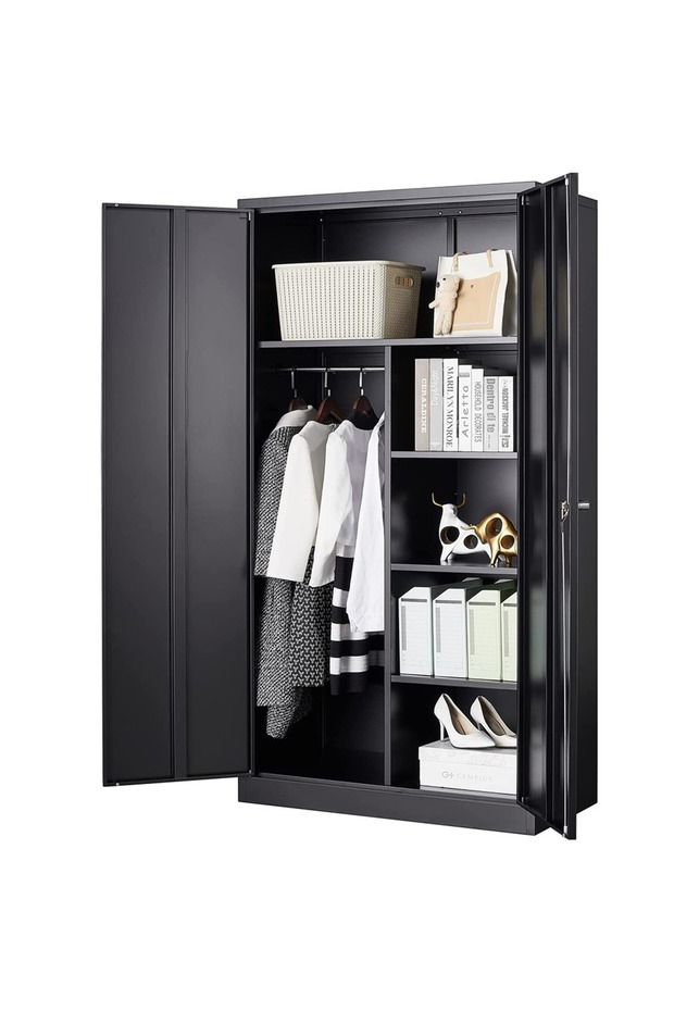 Godrej Steel Wardrobe with Full-Height Design, Centre Partition Black Finish