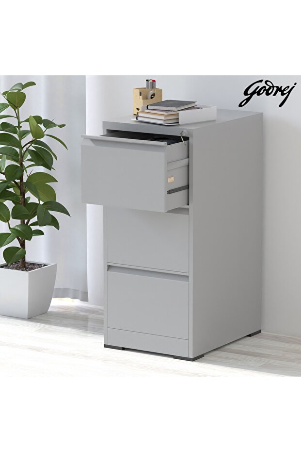 Godrej 3 Drawer Steel Filing Cabinet with Secure Lock, Steel, and Grey Powder-Coated Finish - 5
