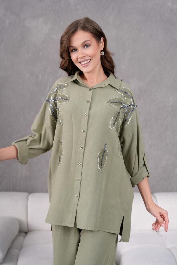 NAKIŞ İŞLEMELİ KETEN GÖMLEK - 1