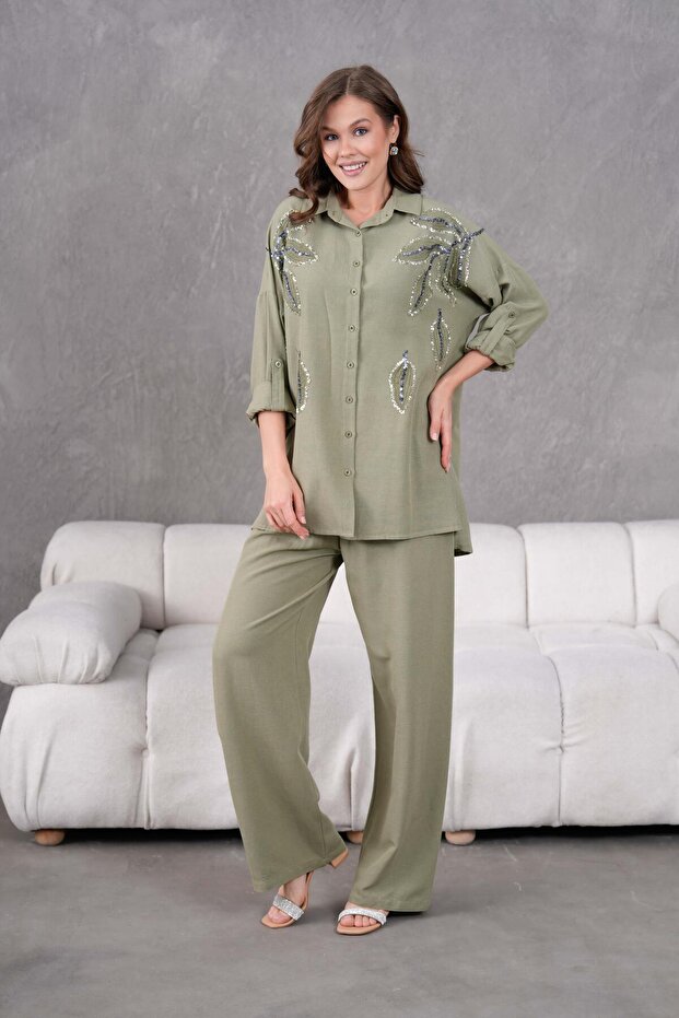 NAKIŞ İŞLEMELİ KETEN GÖMLEK - 3