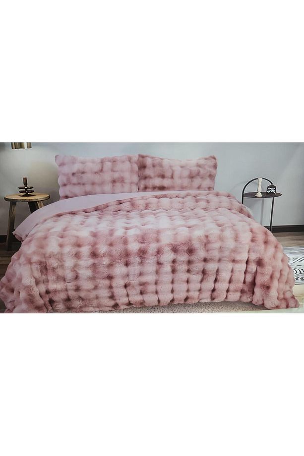 BUBBLE SOFT TAVŞAN TÜYÜ ÇİFT KİŞİLİK YATAK ÖRTÜSÜ PUDRA - 1