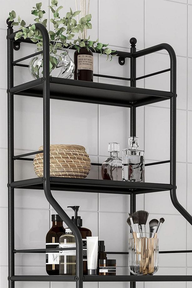 Çelik Banyo Raf Ünitesi Havlu Aksesuar Rafı 5 Raflı 40x156cm Siyah BD036 - 3
