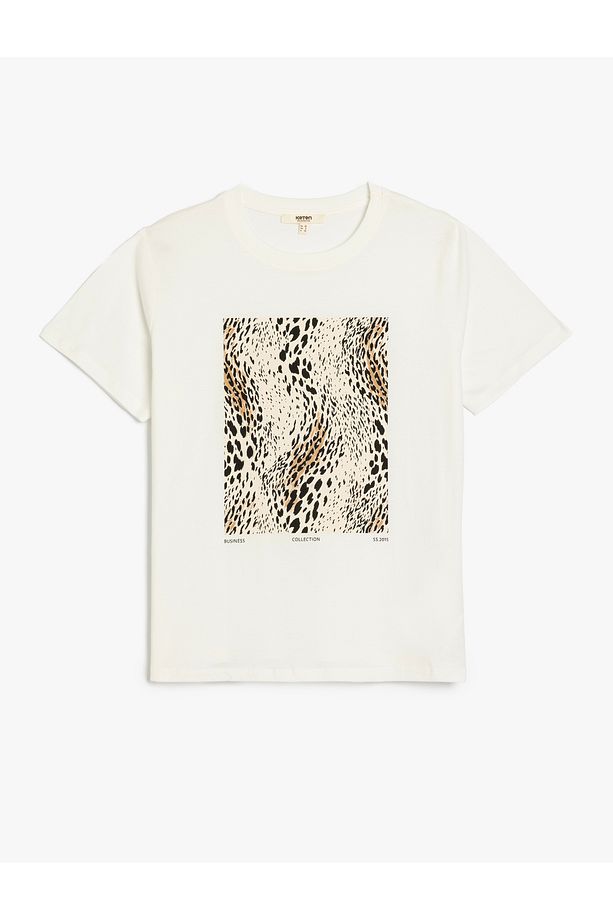 Kısa Kollu Pamuklu Leopar Desenli Oversize Tişört - 1