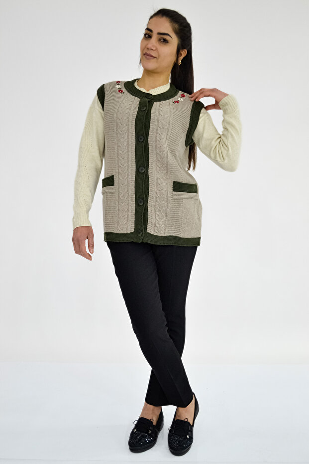 Çift Renk Triko Yelek - 3