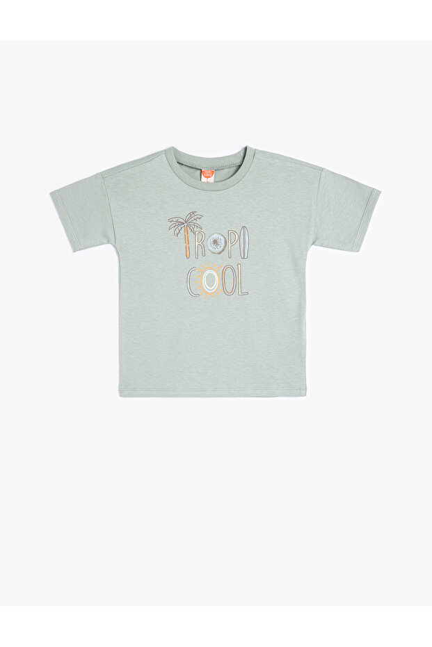 Slogan Printed Crew Neck Short Sleeve Cotton T-Shirt