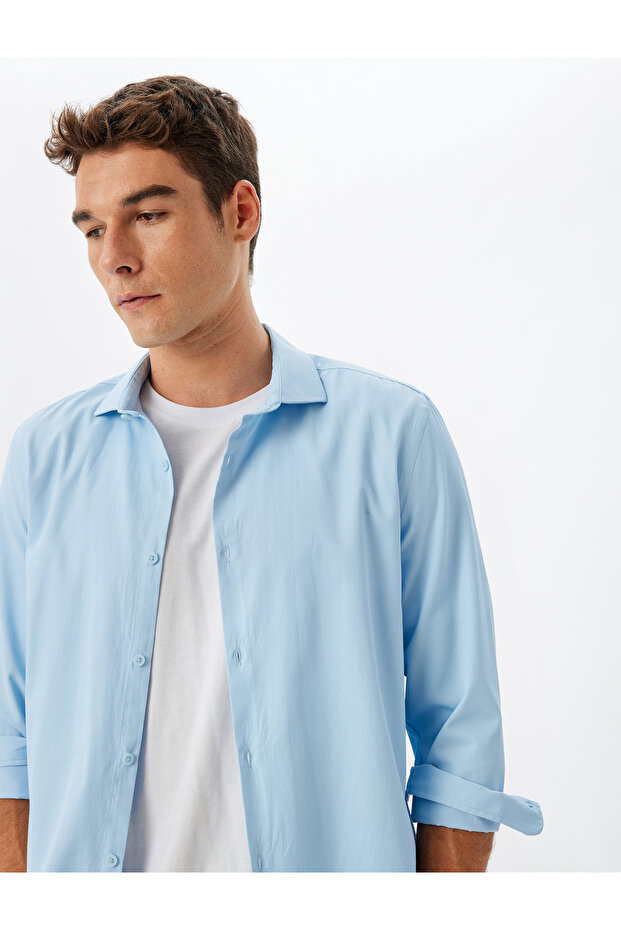 Classic Shirt Slim Fit Long Sleeve Half Italian Collar Cotton Blend