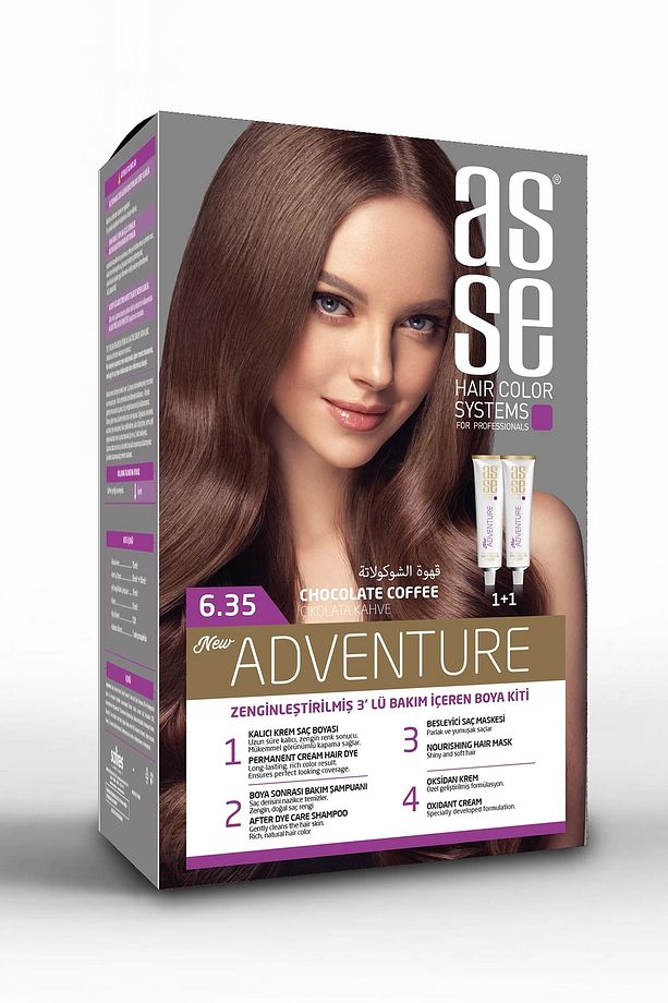 Adventure Set Saç Boyası, Kalıcı Ve Canlı Renkler İkili Kullanım Seti (NO:6.35 ÇİKOLATA KAHVE) - 1