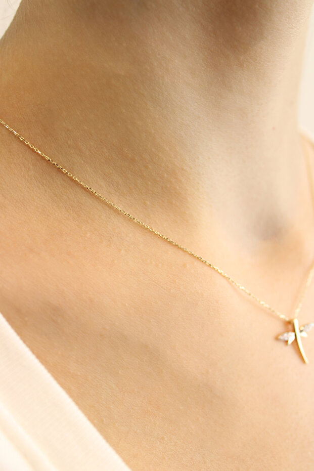 14 Ayar Altın Zarif Yusufçuk Minimal Kolye Zarif - 1