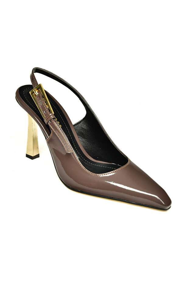S752098708 Barna lakkbőr, vastag sarkú női cipő - 6