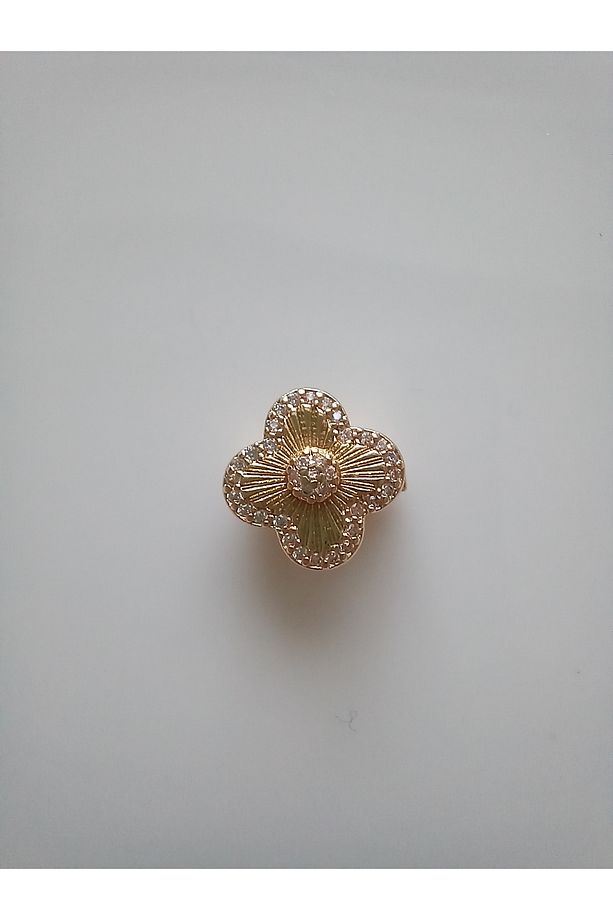 KADIN GOLD RENK  ZİRKON TAŞLI YONCA FİGÜRLÜ ÇELİK CHARM - 1