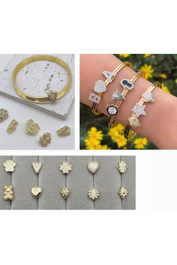 KADIN GOLD RENK  ZİRKON TAŞLI KELEBEK FİGÜRLÜ ÇELİK CHARM - 2