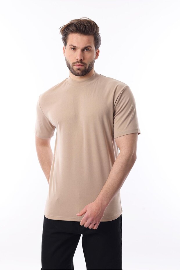 Ανδρικό μπλουζάκι Beige Crew Neck Basic E7113 - 1