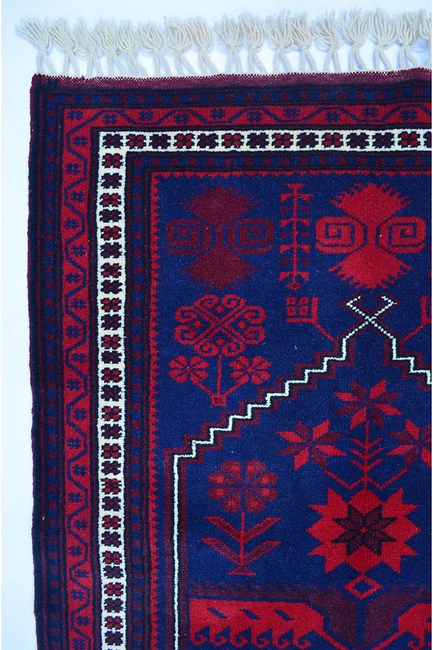 El Dokuma Lacivert Kırmızı Renk Yağcıbedir Halısı 91x260 cm (2.36 m²) - 2