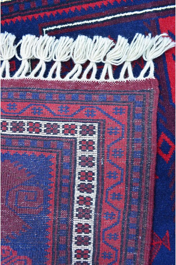 El Dokuma Lacivert Kırmızı Renk Yağcıbedir Halısı 91x260 cm (2.36 m²) - 3