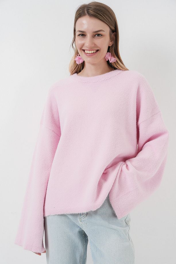 15915 Yumuşak Dokulu Triko Kazak - Pembe - 3